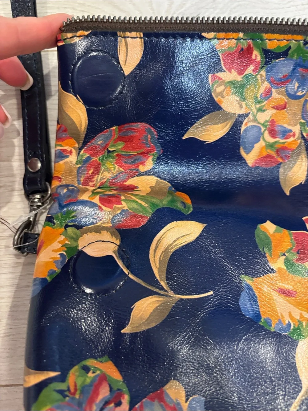 Patricia Nash Navy Floral Wristlet Clutch with Multicolor Blooms